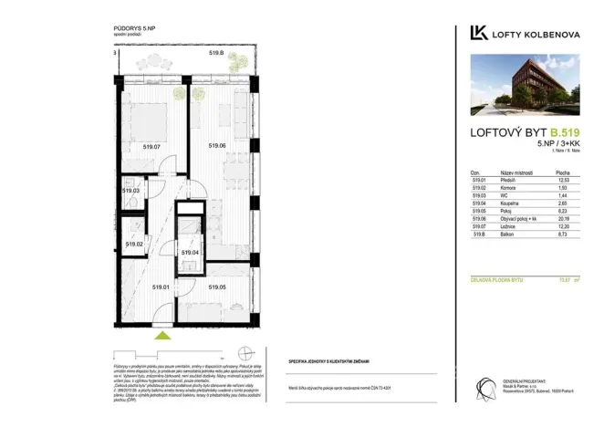 Pronájem bytu 3+kk, Praha - Vysočany, Kolbenova, 64 m2