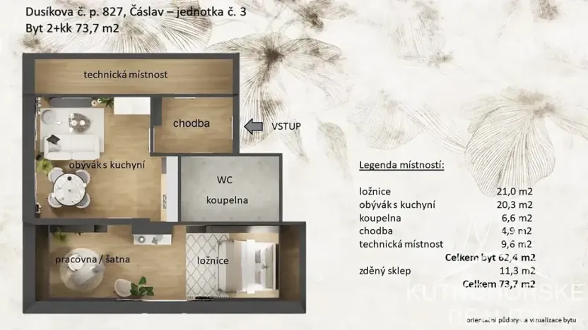 Prodej bytu 2+kk, Čáslav, Dusíkova, 74 m2