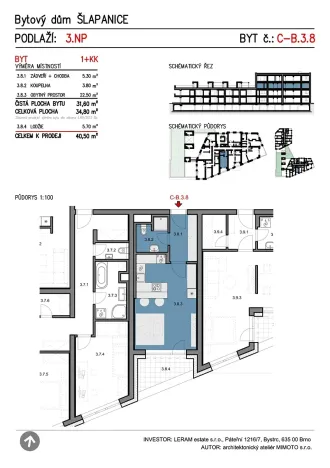 Prodej bytu 1+kk, Šlapanice, Brněnská, 35 m2