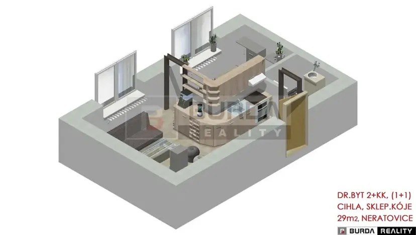 Pronájem bytu 2+kk, Neratovice, 30 m2