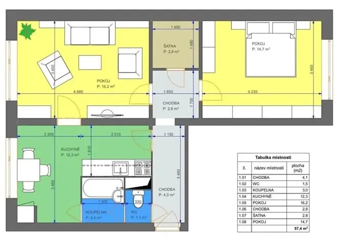 Pronájem bytu 2+1, Brno, Jasanová, 57 m2