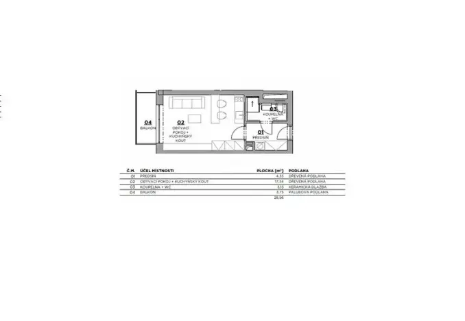 Pronájem bytu 1+kk, Brno, Studentská, 25 m2