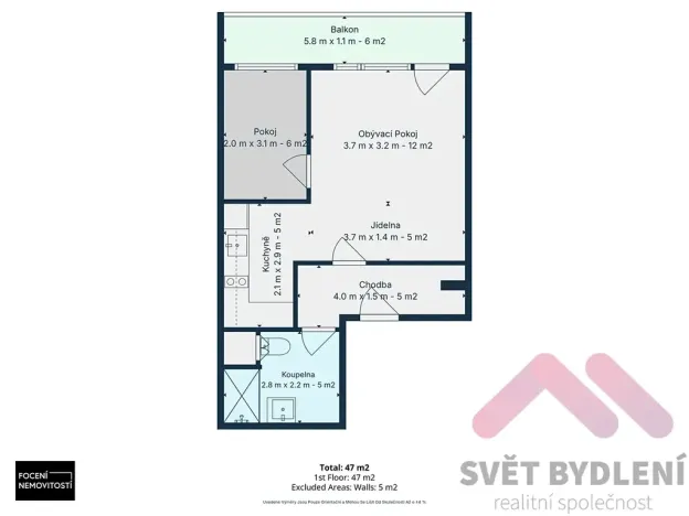 Pronájem bytu 2+kk, Praha - Bohnice, Zelenohorská, 47 m2