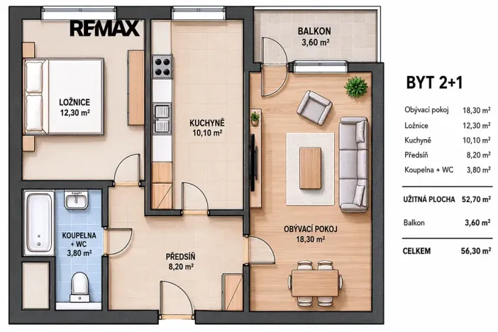 Pronájem bytu 2+1, Praha - Modřany, Plevenská, 52 m2