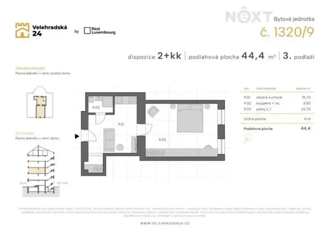 Pronájem bytu 2+kk, Praha - Vinohrady, Velehradská, 44 m2