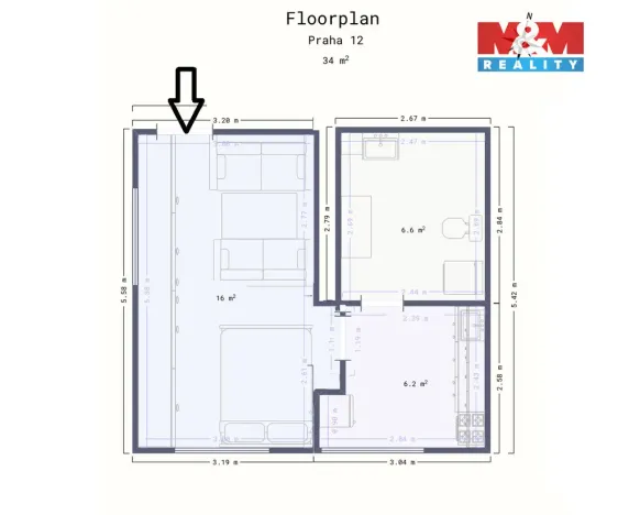 Pronájem bytu 1+1, Praha - Točná, Keltská, 34 m2