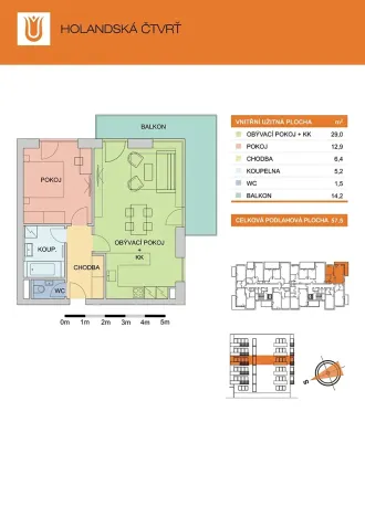 Pronájem bytu 2+kk, Olomouc, Edvarda Beneše, 57 m2