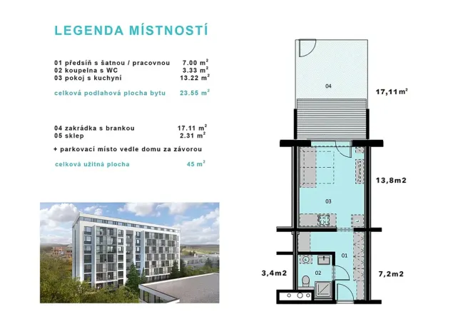 Prodej bytu 1+kk, Rosice, Na Vyhlídce, 25 m2