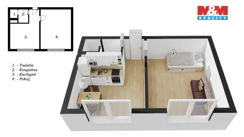 Pronájem bytu 1+1, Prostějov, Tylova, 32 m2