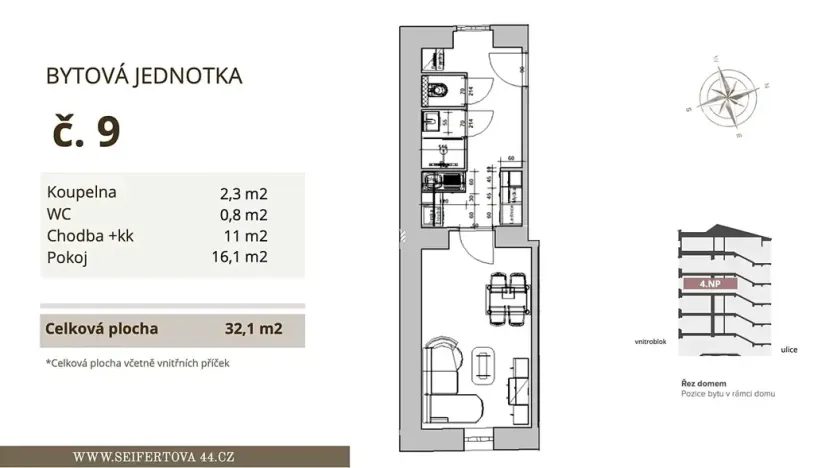 Prodej bytu 1+1, Praha - Žižkov, Seifertova, 33 m2
