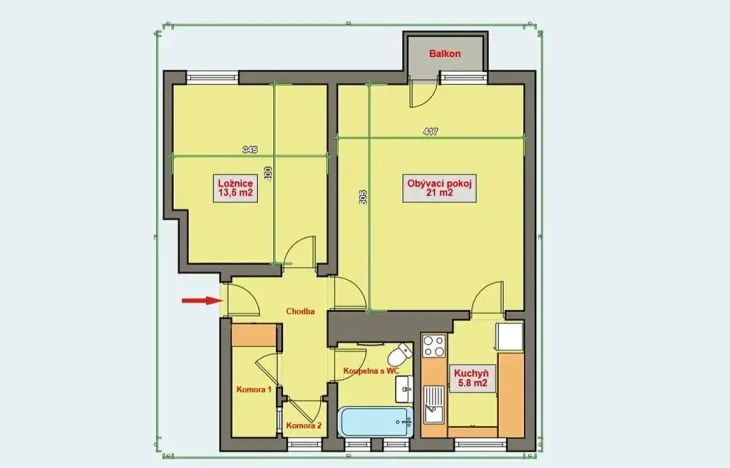 Prodej bytu 2+1, Hradec Králové, Labská kotlina, 53 m2