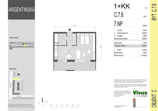 Prodej bytu 1+kk, Praha - Holešovice, Argentinská, 53 m2