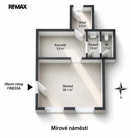 Pronájem obchodního prostoru, Litoměřice, Mírové náměstí, 42 m2