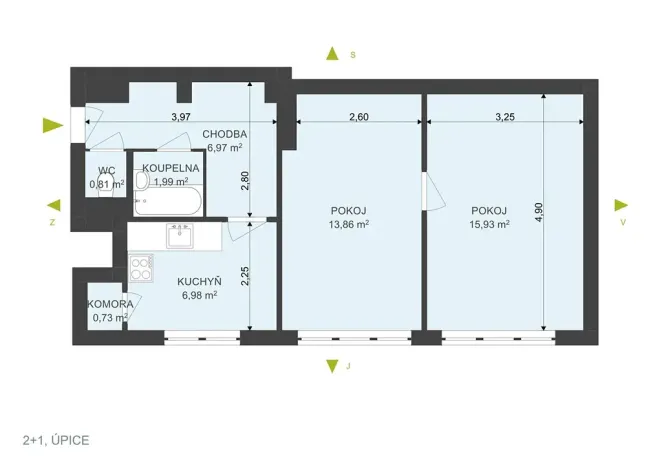 Pronájem bytu 2+1, Úpice, Sládkova, 51 m2