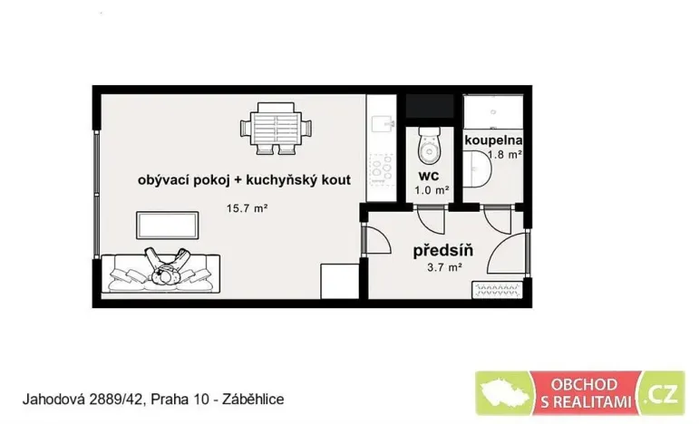 Pronájem bytu 1+kk, Praha, Jahodová, 25 m2