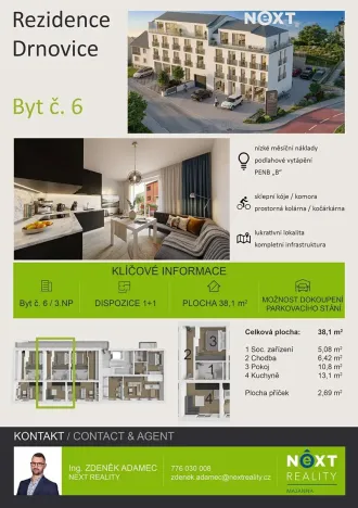 Prodej bytu 1+1, Drnovice, 38 m2