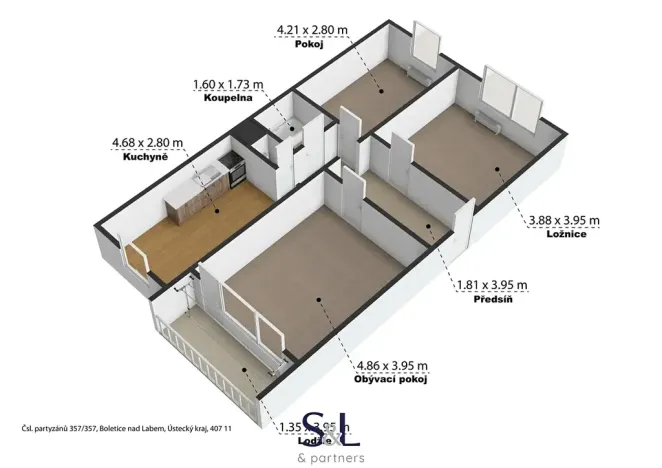 Prodej bytu 3+1, Děčín, Čsl. partyzánů, 75 m2