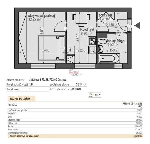 Prodej bytu 1+1, Ostrava, Sládkova, 35 m2