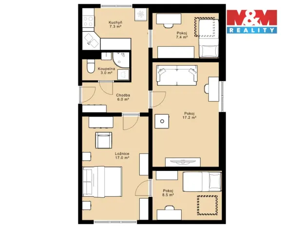 Prodej bytu 4+1, Větřní, Frymburská, 70 m2