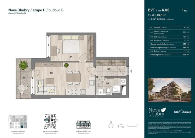 Prodej bytu 2+kk, Praha - Dolní Chabry, Dvorní, 49 m2