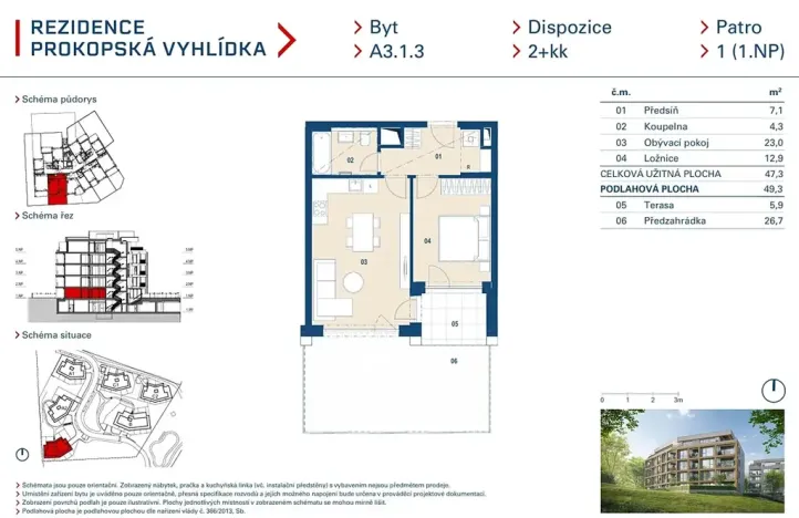 Prodej bytu 2+kk, Praha - Jinonice, Radlická, 47 m2
