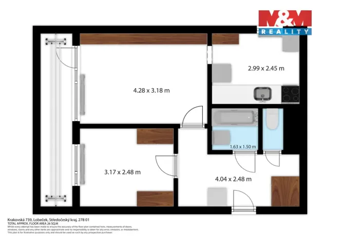 Prodej bytu 2+1, Kralupy nad Vltavou - Lobeček, Krakovská, 40 m2