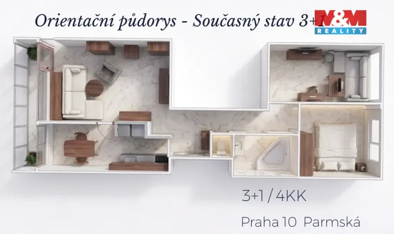 Prodej bytu 3+1, Praha, Parmská, 72 m2