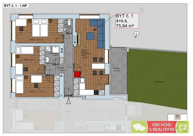 Pronájem bytu 4+kk, Praha - Radotín, Na Výšince, 76 m2