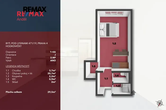 Prodej bytu 1+kk, Praha - Hodkovičky, Pod lysinami, 29 m2