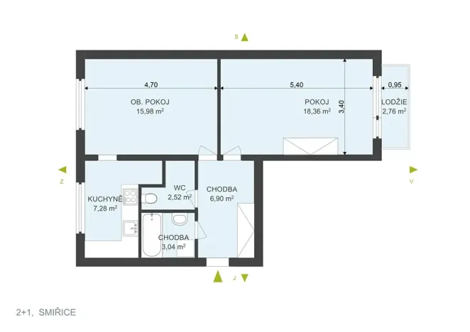 Pronájem bytu 2+1, Smiřice, Gen. Govorova, 61 m2