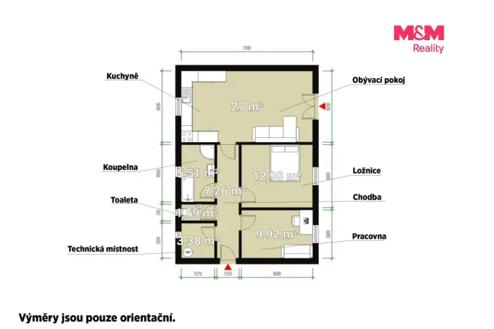 Prodej bytu 3+kk, Vochov, 60 m2