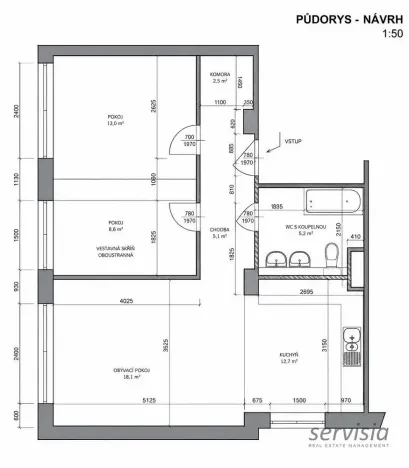 Prodej bytu 3+kk, Praha - Smíchov, Churáňovská, 63 m2