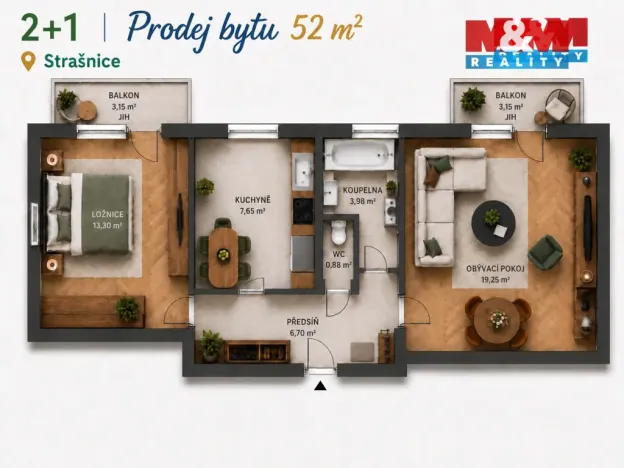Prodej bytu 2+1, Praha - Strašnice, Královická, 52 m2