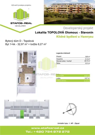Pronájem bytu 1+kk, Olomouc, Topolová, 38 m2