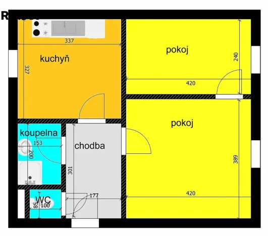 Pronájem bytu 2+1, Poděbrady, Na Hrázi, 47 m2