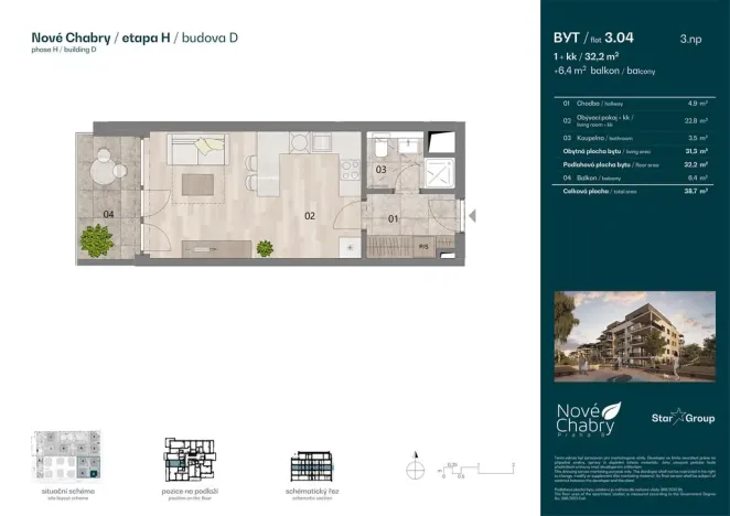 Prodej bytu 1+kk, Praha - Dolní Chabry, Krbická, 32 m2