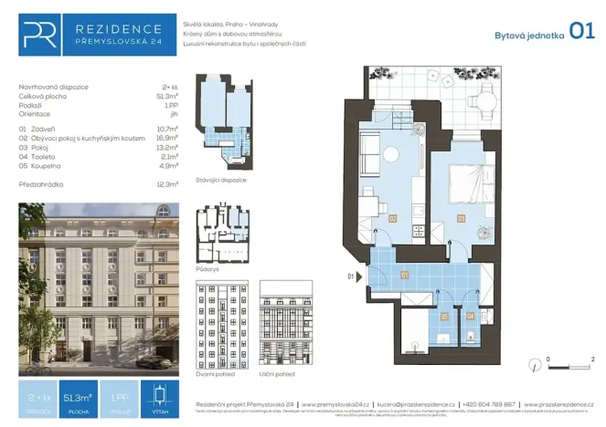 Prodej bytu 2+kk, Praha - Vinohrady, Přemyslovská, 51 m2
