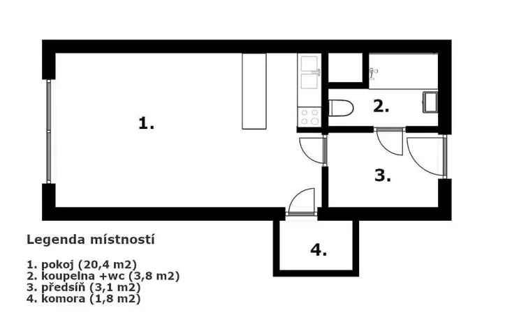 Pronájem bytu 1+kk, Praha - Modřany, Pertoldova, 29 m2