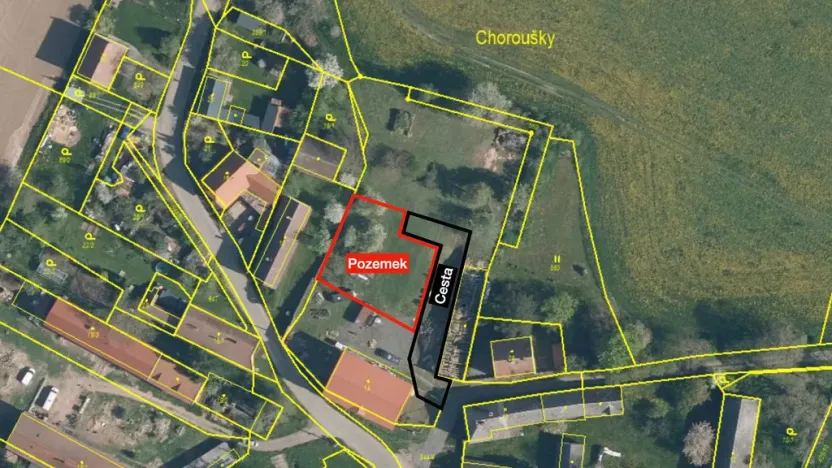 Prodej pozemku, Chorušice, 850 m2