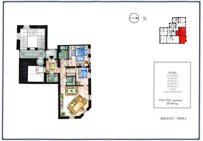Pronájem bytu 3+1, Praha - Smíchov, Janáčkovo nábřeží, 83 m2