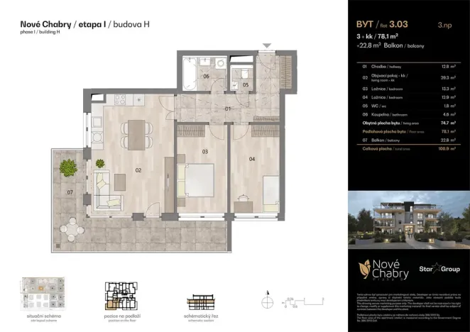 Prodej bytu 3+kk, Praha - Dolní Chabry, Milana Kadlece, 78 m2