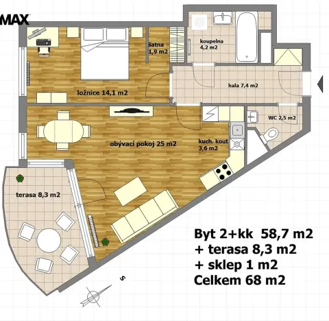 Pronájem bytu 2+kk, Praha - Stodůlky, Melodická, 59 m2