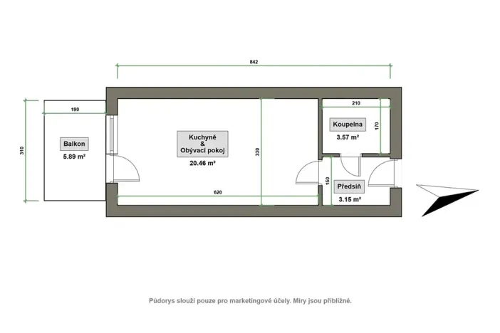Pronájem bytu 1+kk, Zlín, Hřebíčkova, 30 m2