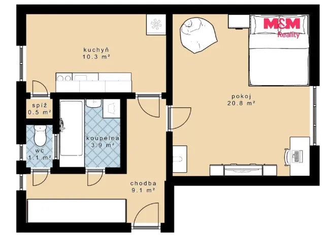 Pronájem bytu 1+1, Bechyně, Na Libuši, 46 m2