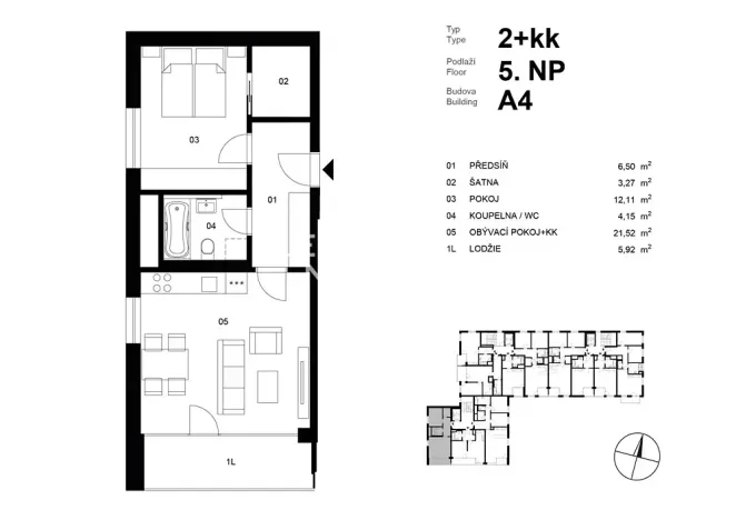 Prodej bytu 2+kk, Praha - Žižkov, Olgy Havlové, 53 m2