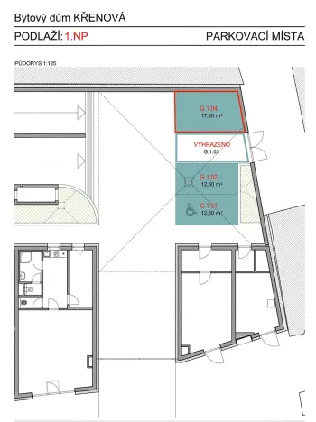 Pronájem garážového stání, Brno, Křenová, 17 m2