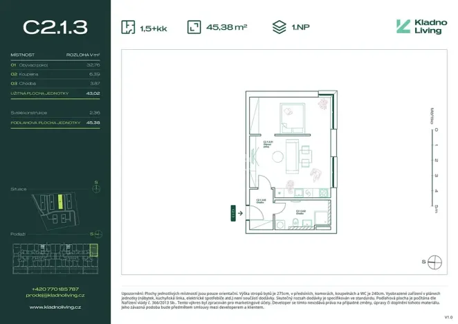 Prodej bytu 1+kk, Kladno, Pražská, 43 m2