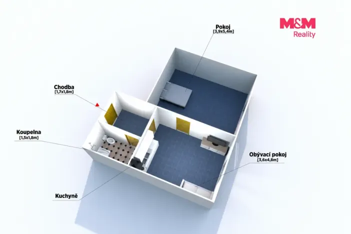 Pronájem bytu 2+kk, Plzeň - Doubravka, Masarykova, 44 m2