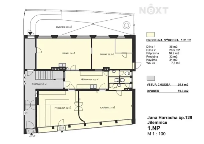Pronájem obchodního prostoru, Jilemnice, Jana Harracha, 152 m2