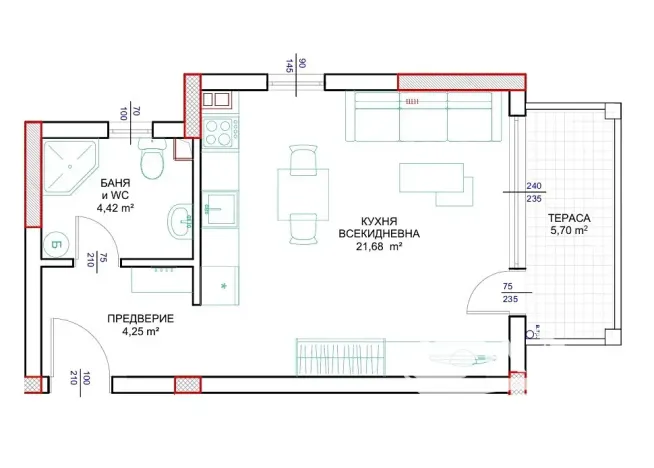 Prodej bytu 1+kk, Bjala, Bulharsko, 42 m2